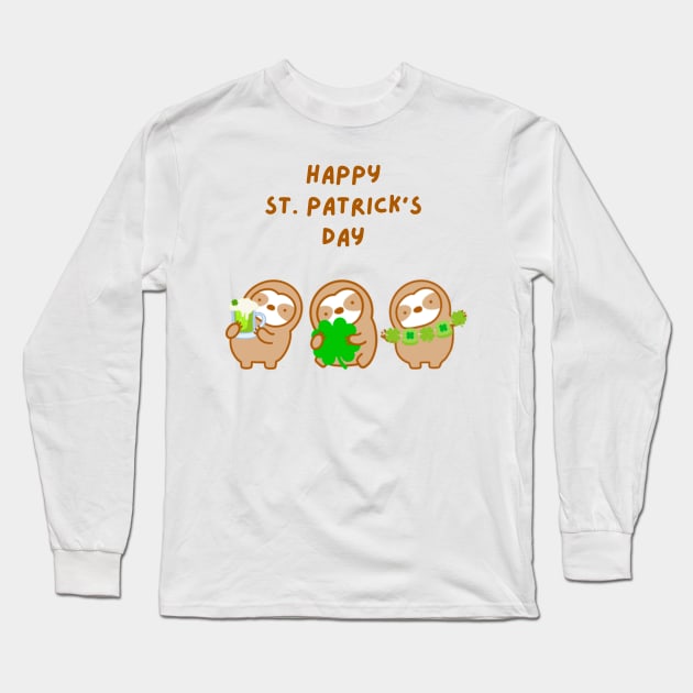 Happy St. Patrick’s Day Sloths Long Sleeve T-Shirt by theslothinme